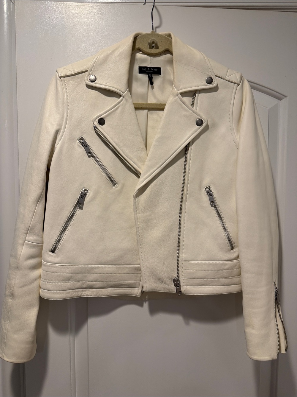 rag & bone Off-White Leather Moto Jacket
